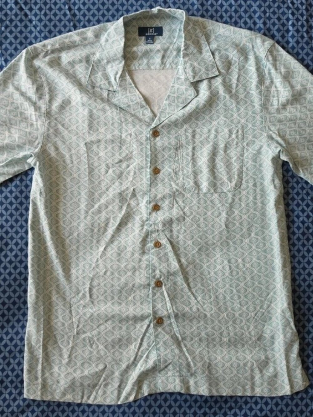 George Men's Geometric Short Sleeve Button-Up Shirt w/ Pockets Viscose S
